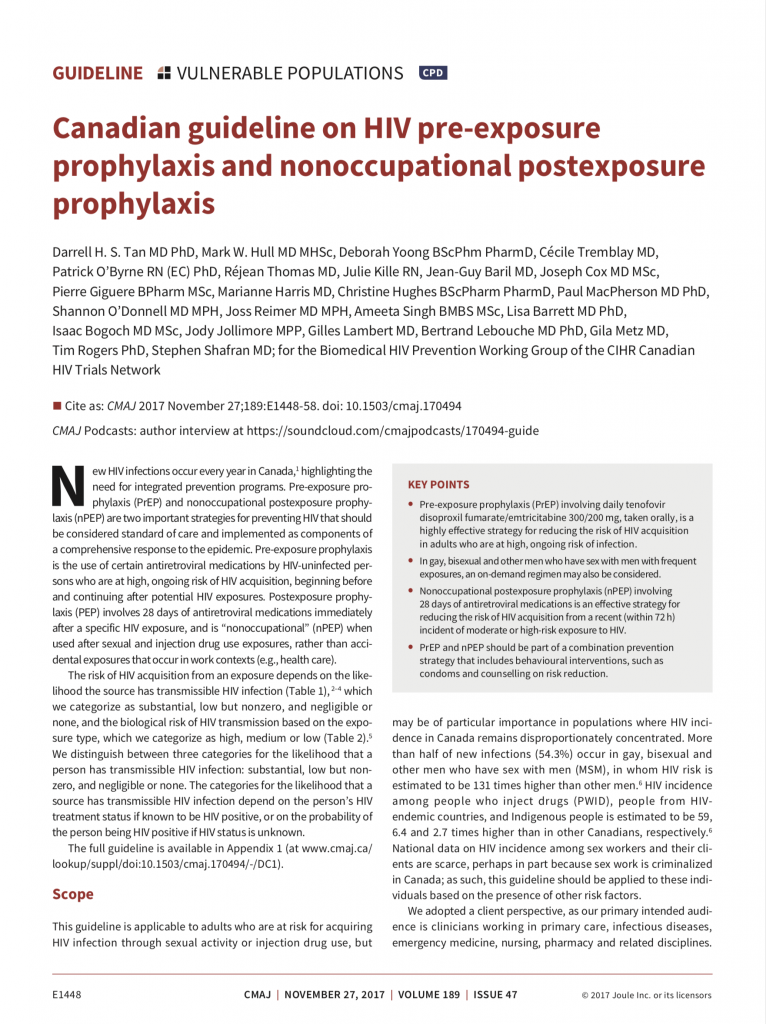 Canadian Guideline On Hiv Pre Exposure Prophylaxis And Nonoccupational 7588
